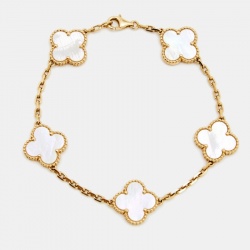 Pre Owned Van Cleef & Arpels Vintage Alhambra Mother of Pearl 18k Yellow Gold Station Bracelet