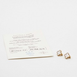 Pre Owned Van Cleef & Arpels Vintage Alhambra Mother of Pearl 18k Yellow Gold Clip-on Stud Earrings