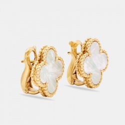 Pre Owned Van Cleef & Arpels Vintage Alhambra Mother of Pearl 18k Yellow Gold Clip-on Stud Earrings