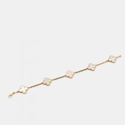 Pre Owned Van Cleef & Arpels Vintage Alhambra Mother of Pearl 18k Yellow Gold Station Bracelet