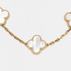 Pre Owned Van Cleef & Arpels Vintage Alhambra Mother of Pearl 18k Yellow Gold Station Bracelet