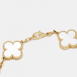 Pre Owned Van Cleef & Arpels Vintage Alhambra Mother of Pearl 18k Yellow Gold Station Bracelet