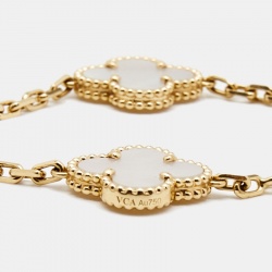 Pre Owned Van Cleef & Arpels Vintage Alhambra Mother of Pearl 18k Yellow Gold Station Bracelet