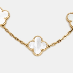Pre Owned Van Cleef & Arpels Vintage Alhambra Mother of Pearl 18k Yellow Gold Station Bracelet