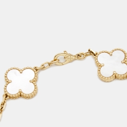 Pre Owned Van Cleef & Arpels Vintage Alhambra Mother of Pearl 18k Yellow Gold Station Bracelet