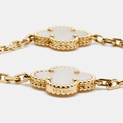 Pre Owned Van Cleef & Arpels Vintage Alhambra Mother of Pearl 18k Yellow Gold Station Bracelet
