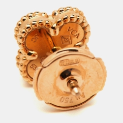 Pre Owned Van Cleef & Arpels Sweet Alhambra Carnelian 18K Rose Gold Stud Earrings