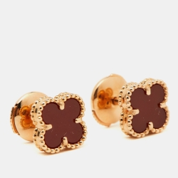 Pre Owned Van Cleef & Arpels Sweet Alhambra Carnelian 18K Rose Gold Stud Earrings