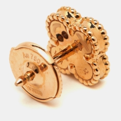 Pre Owned Van Cleef & Arpels Sweet Alhambra Carnelian 18K Rose Gold Stud Earrings