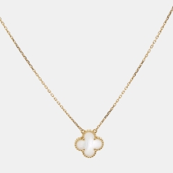 Pre Owned Van Cleef & Arpels Vintage Alhambra Mother of Pearl 18k Yellow Gold Necklace
