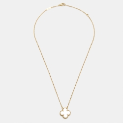 Pre Owned Van Cleef & Arpels Vintage Alhambra Mother of Pearl 18k Yellow Gold Necklace