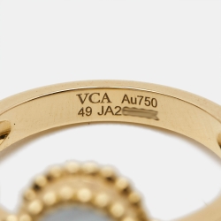 مملوكة مسبقًا Van Cleef & Arpels Vintage Alhambra Mother of Pearl Diamond 18k Yellow Gold Ring Size 49