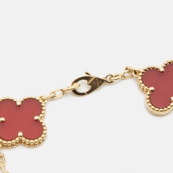 Pre Owned Van Cleef & Arpels Vintage Alhambra Carnelian 18k Yellow Gold 5 Motif Station Bracelet