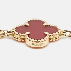 Pre Owned Van Cleef & Arpels Vintage Alhambra Carnelian 18k Yellow Gold 5 Motif Station Bracelet