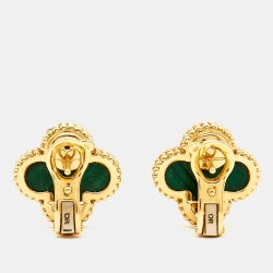 Pre Owned Van Cleef & Arpels Vintage Alhambra Malachite 18k Yellow Gold Earrings
