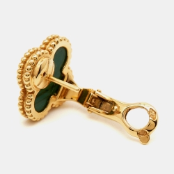 Pre Owned Van Cleef & Arpels Vintage Alhambra Malachite 18k Yellow Gold Earrings