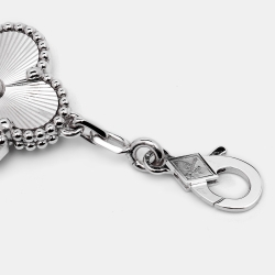 Pre Owned Van Cleef & Arpels Vintage Alhambra Guilloché 5 Motif 18K White Gold Station Bracelet