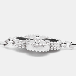 Pre Owned Van Cleef & Arpels Vintage Alhambra Guilloché 5 Motif 18K White Gold Station Bracelet
