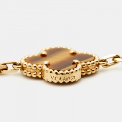 Pre Owned Van Cleef & Arpels Vintage Alhambra Tiger's Eye 18k Yellow Gold 5-Motif Bracelet