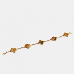 Pre Owned Van Cleef & Arpels Vintage Alhambra Tiger's Eye 18k Yellow Gold 5-Motif Bracelet