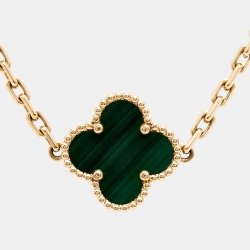 Pre Owned Van Cleef & Arpels Vintage Alhambra Malachite 5 Motif 18k Yellow Gold Station Bracelet