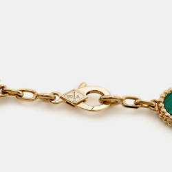 Pre Owned Van Cleef & Arpels Vintage Alhambra Malachite 5 Motif 18k Yellow Gold Station Bracelet