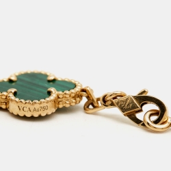 Pre Owned Van Cleef & Arpels Vintage Alhambra Malachite 5 Motif 18k Yellow Gold Station Bracelet