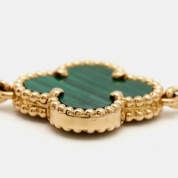 Pre Owned Van Cleef & Arpels Vintage Alhambra Malachite 5 Motif 18k Yellow Gold Station Bracelet