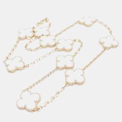 Pre Owned Van Cleef & Arpels 18K Yellow Gold and Mother of Pearl Vintage Alhambra Necklace