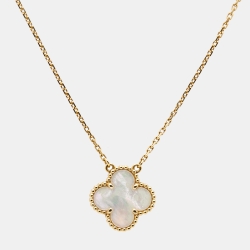 Pre Owned Van Cleef & Arpels Vintage Alhambra Mother of Pearl 18k Yellow Gold Necklace
