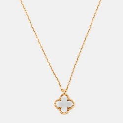 Pre Owned Van Cleef & Arpels Sweet Alhambra Mother of Pearl 18k Yellow Gold Necklace