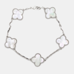 مملوكة مسبقًا سوار فان كليف أند أربلز ستيشن فينتدج ألامبرا ذهب أبيض عيار 18 وصدف 5 حليات