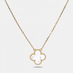 Pre Owned Van Cleef & Arpels Vintage Alhambra Mother of Pearl 18k Yellow Gold Necklace