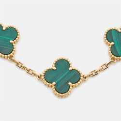 Pre Owned Van Cleef & Arpels Vintage Alhambra Malachite 5 Motif 18k Yellow Gold Bracelet