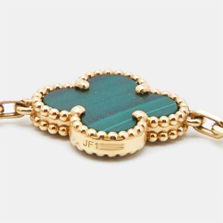 Pre Owned Van Cleef & Arpels Vintage Alhambra Malachite 5 Motif 18k Yellow Gold Bracelet