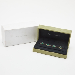 Pre Owned Van Cleef & Arpels Vintage Alhambra Malachite 5 Motif 18k Yellow Gold Bracelet