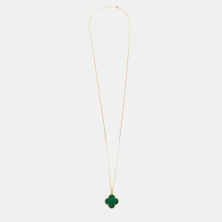 Pre Owned Van Cleef & Arpels Magic Alhambra Malachite 18k Yellow Gold Long Pendant Necklace