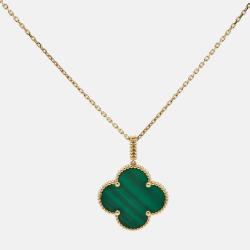 Pre Owned Van Cleef & Arpels Magic Alhambra Malachite 18k Yellow Gold Long Pendant Necklace