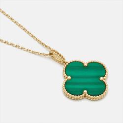 Pre Owned Van Cleef & Arpels Magic Alhambra Malachite 18k Yellow Gold Long Pendant Necklace