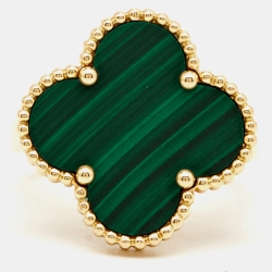 Pre Owned Van Cleef & Arpels Magic Alhambra Malachite 18k Yellow Gold Ring Size 55