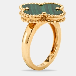 Pre Owned Van Cleef & Arpels Magic Alhambra Malachite 18k Yellow Gold Ring Size 55