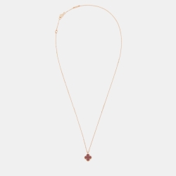 Pre Owned Van Cleef & Arpels Sweet Alhambra Carnelian 18k Rose Gold Necklace