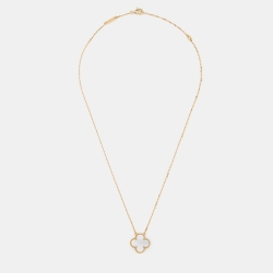 Pre Owned Van Cleef & Arpels Vintage Alhambra Mother of Pearl 18k Yellow Gold Necklace