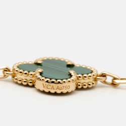 Pre Owned Van Cleef & Arpels Vintage Alhambra Malachite 18k Yellow Gold 5 Motif Station Bracelet