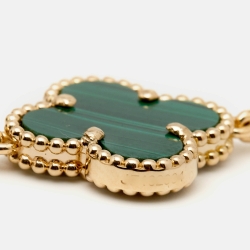 Pre Owned Van Cleef & Arpels Vintage Alhambra Malachite 18k Yellow Gold 5 Motif Station Bracelet