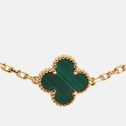 Pre Owned Van Cleef & Arpels Vintage Alhambra Malachite 18k Yellow Gold 5 Motif Station Bracelet