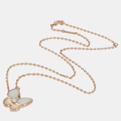 Van Cleef & Arpels 18K Rose Gold Two Butterfly Mother Of Pearl Pendant Necklace