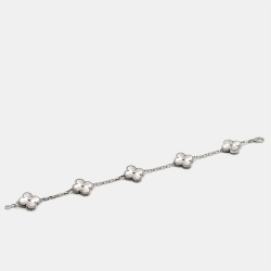 Pre Owned Van Cleef & Arpels Vintage Alhambra Guilloché 18k White Gold Bracelet