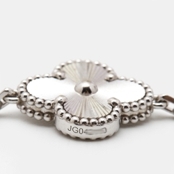 Pre Owned Van Cleef & Arpels Vintage Alhambra Guilloché 18k White Gold Bracelet