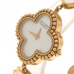 Van Cleef & Arpels Mother Of Pearl 18K Yellow Gold Vintage Alhambra Women's Bracelet Watch 26 mm